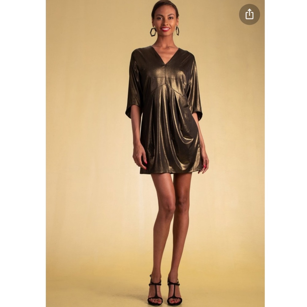 NWT Trina Turk gold metallic gossip dress sz xs
